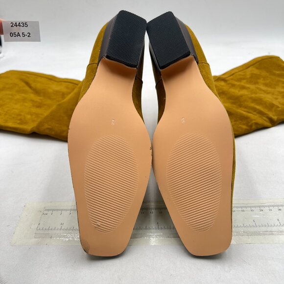 Olive Suede Comfortable Low Heel Pull on Knee High Boots Stylish Square Toe Boot - Picture 6 of 9